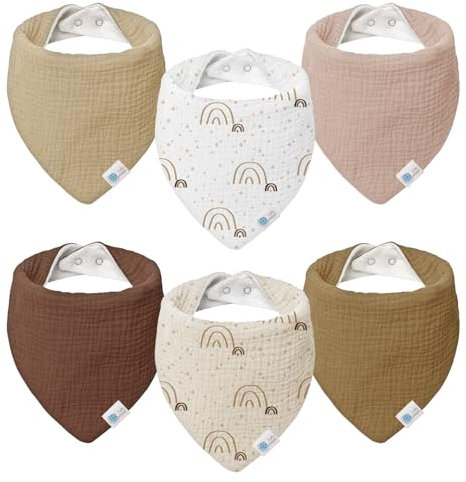 lulumoon Musselin Dreieckstuch Lätzchen Baby: 100% Baumwolle Sabberlätzchen Baby für Mädchen und Junge(6 Stück,Regenbogen)
