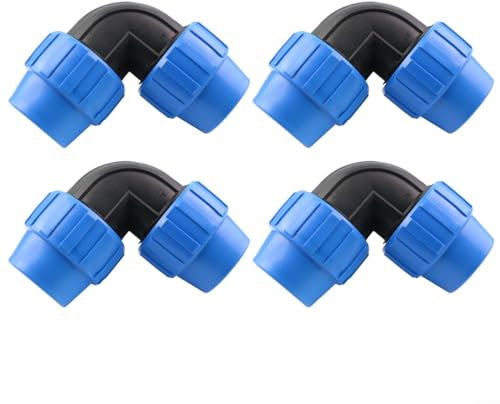 Lot de 4 connecteurs rapides coudés en polyéthylène de 20 mm, 25 mm, 32 mm, raccord de tuyau en polyéthylène pour robinet extérieur, tuyau d'arrosage (20 mm)