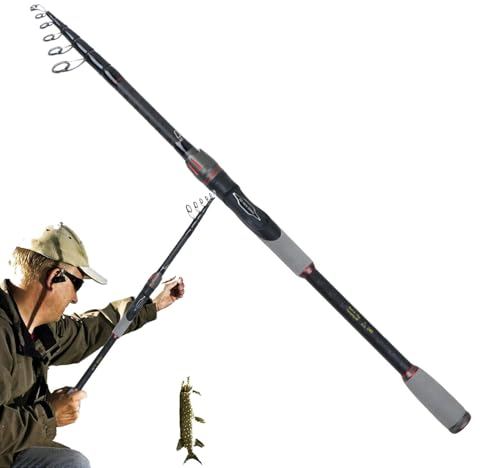 Tuxxjzm Einziehbare Angelrute, Teleskop-Angelrute - Tragbare ausziehbare Angelrute mit empfindlichen Keramik-Führungsringen - Carbonrute Hochfestes, leichtes Outdoor-Angelzubehör für Angler