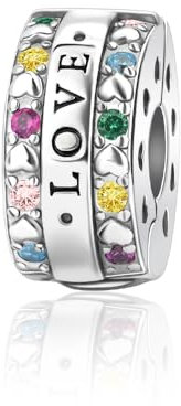 BEEUVIP Damen Liebesclip Charm Anhänger für Armband 925 Sterling Silber Geburtsstein Charms Beads