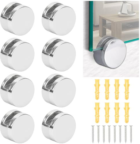 8 Pezzi Clip di Vetro, Clip per Specchio da Bagno, Supporto Vetro Clip in Lega di Zinco, Ganci per Specchio a Muro, per Specchio e Vetro Spessi 3-7 mm, con 8 Viti in Acciaio Inox e 8 Tasselli