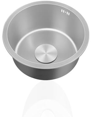 Fregadero Cocina 1 Seno,Pileta de Cocina Gris Redondo,Lavadero Cocina Inox,Pila de Cocina PequeñO con Drenaje,Formas de Instalar Sobre Encimera/Bajo Encimera (Ø 30cm)