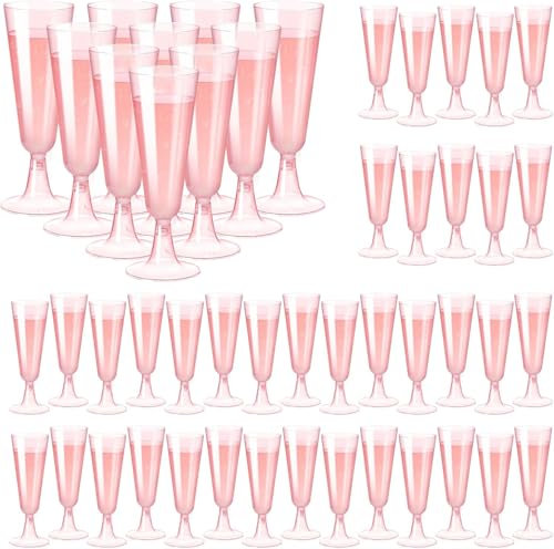 Gikisla 36 Pack Plastic Champagne Flutes Reusable 150ml/5oz Pink Plastic Champagne Glasses Cocktail Cups Perfect for Wedding, Thanksgiving Day, Christmas
