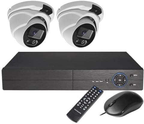 JUSTOP 5MP 4 Channel Outdoor CCTV Camera System, Smart Security Kit, IR Night Vision, Loop Recording, H.265+ DVR with 1TB Hard Drive and 2x 5MP Turret Cameras, Email & APP Alert