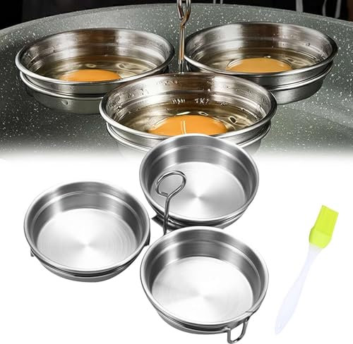 DAGESVGI Stainless Steel Egg Poacher, Stainless Steel Poached Egg Cooker Pan 3 Eggs Shaped Egg Poacher with Oli Brush, for Instant Pot and Pressure Cooker, Kitchen Gadgets (Round)