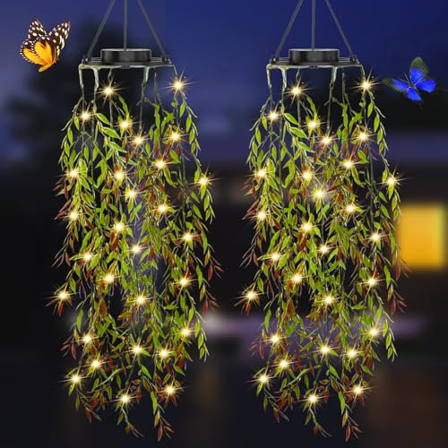 Farolillos Solares Exterior, KagoLing Paquete de 2 Hoja de Sauce Planta Artificial LED Luces de Paisaje, Luces Solares IP65 Impermeables de Exterior, Adecuado para Fiestas,Regalos, Jardín Decoraciones