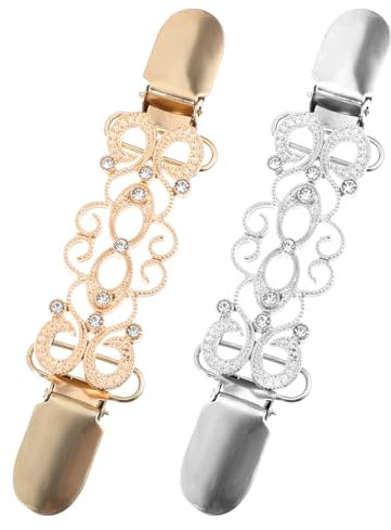 Lnngub 2 Stück Cardigan Clips, Schal-Schnalle aus Zinklegierung Vintage Pullover Clips Kleider Clips Blusen Clips Broschen für Kleidung Strickjacke Clips für Damen und Mädchen (Gold, Silber)