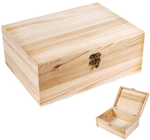 Almagic Unfinished Wood Box with Hinged Lid 1 Pack - 10.6 x 7.6 x 4.3 Smooth Unpainted Wooden Storage Box for Crafts, Jewelry, DIY Painting, Gift Packaging - Lightweight & Warp-Resistant