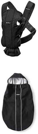 Bundle of BabyBjörn Porte-bébé Mini, Mesh 3D, Noir + Cape pour Porte-bébé, Noir
