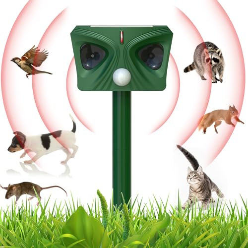 2025 Upgrade Katzenschreck Ultraschall Solar, 5 Modus Tiervertreiber Katzenabwehr Wasserdicht mit LED-Blitz und PIR-Bewegungssenso, für Katzen, Hunde, Vögel, Mäuse, Marder