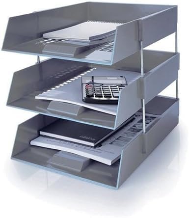 OS Smart Choice A4 Letter Trays, 3-Tier Stackable Document Organiser, Plastic Desktop Filing System, GREY