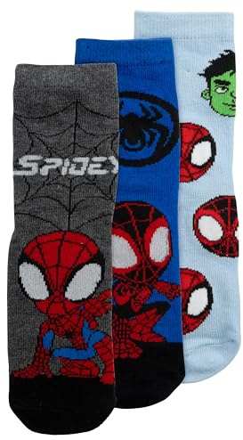 United Labels Marvel Spiderman Socken für Jungen - Spidey Kinder Sneaker Kindersocken Söckchen Grau/Blau (3er Pack)