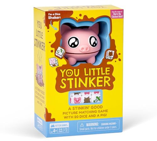 Exploding Kittens You Little Stinker Pig, 2-5 Players, Ages 4+ Dice Game | Shake the piggy, roll dice, and match picture cards in this quick-to-learn kids dice game made for silly family game night.