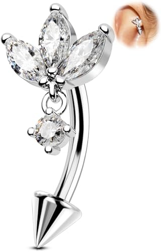OUFER 16G Rook Piercing Gold Edelstahl 316L Blume Curved Barbell 6/8 mm Daith Helix Piercing Schmuck Ohrring Vertikaler lippenpiercing Conch Ring für Damen
