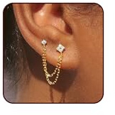 HARJJME Ohrringe Silber 925/Glod für Damen 14K Vergoldet Ohrring Kette Hängend Wasserfest Doppel Piercing Ohrstecker Kleeblatt CZ Ohrringe für Mehrere Ohrlöcher Schmuck Geschenk