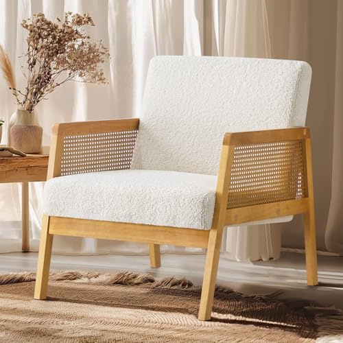 Ckaff Ohrensessel Sessel Wohnzimmer, Loungesessel Armlehnstuhl Relaxsessel mit Holzrahmen und Polsterung, Ohrensessel Polstersessel fürs Wohnzimmer Schlafzimmer, Weiß
