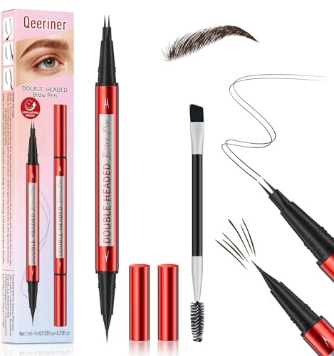 Microblading Augenbrauenstift Wasserfest, 2-in-1 Dual-Ended Eyebrow Pencil mit 2-Zinken Gabelspitzen & Präziser Pinselspitze, Natürliche Härchenzeichnung, Langanhaltend (Dunkelbraun)