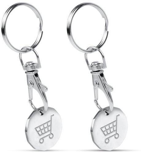 SWKJ 2-Pack Trolley Token, UK Pound Trolley Coin Keyring | for Shopping Trolleys & Gym Lockers, Durable Metal with Key Clip, Reusable Supermarket Cart & Locker Coin