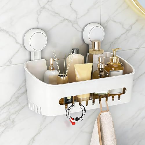 SDLDEER Shower Caddy Suction Bathroom Wall Shelf Shower, No Drilling Bathroom Storage Holder Removable Shelves For Inside Shampoo Toiletries Kitchen Accessories, White