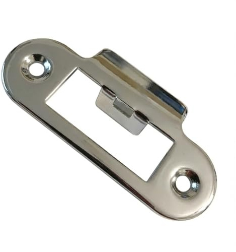 75mm Door Strike Plate Latch Keep Polished Chrome Round Edge – Pack of 1 | Door frame latch keep / striking plate. For tubular mortice latches, lever handles, interior wooden doors. 75mm length plate.