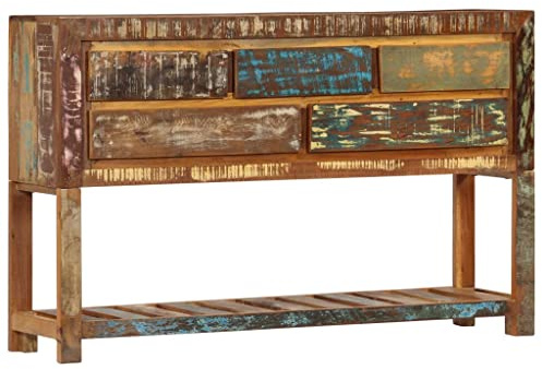 Bucmath Sideboard 120x30x75 cm Altholz Massiv, recyceltes Holz, 5 Schubladen, 1 Ablage, handgefertigt, für Wohnzimmer, Flur, Esszimmer, einzigartiges Design