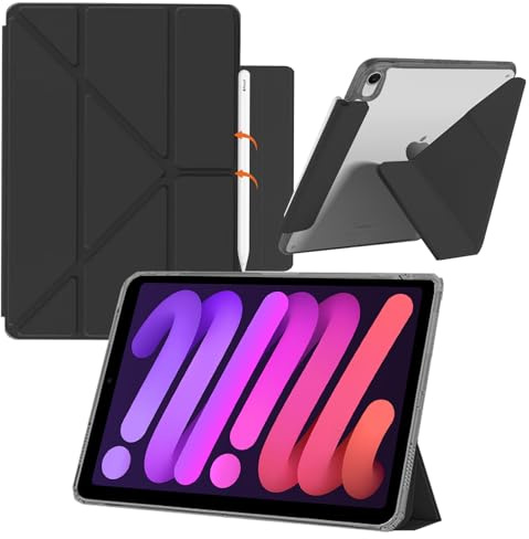 KeHowy Hülle für iPad mini 7 Gen(A17 Pro, 2024) / iPad mini 6 Gen 2021 8,3 Zoll, Stoßfeste Klar Rückseite, Y Fold Ständer mit Auto Schlafen/Wachen Case für iPad mini 7/6 Generation - Schwarz