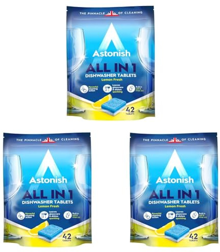 Astonish All In 1 Powerful Cleaning Dishwasher Tablets with Salt and Rinse Aid, Pack of 126 Tablets, Lemon Fresh