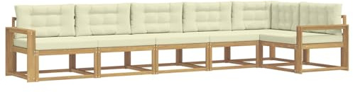 vidaXL Outdoor-Sofagarnitur mit Kissen 4 pcs Weiß und Creme Polyester, Akazien-Lounge-Set, moderner Outdoor-Sofa, langlebiges modulares Sofa, wetterfester Garten-Sitz