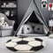 Carpetsale24 Kinderteppich Rund 100 cm Schwarz Weiß – Weicher Hochflor Spielteppich mit Fußball Motiv – Pflegeleicht & rutschfest – Ideal für Jungenzimmer & Mädchenzimmer im Jugendstil