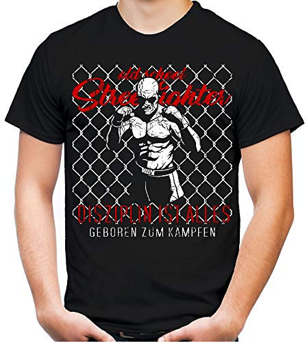 Old School Streetfighter Männer und Herren T-Shirt | Kampfsport Fighter MMA (L, Schwarz)