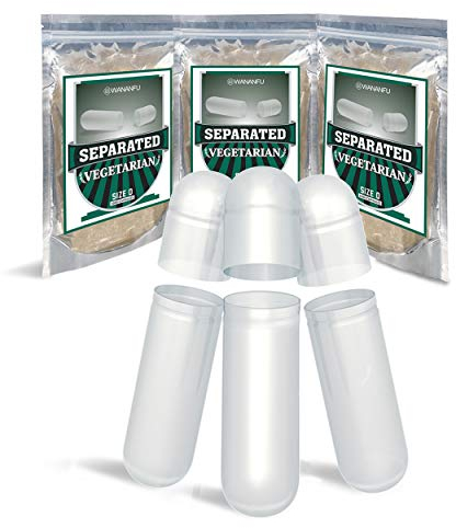 WANANFU Gélules vides végétales séparées taille 0 (1000 unités), Capsules vides transparentes, compatibles avec la machine de remplissage de capsules 0