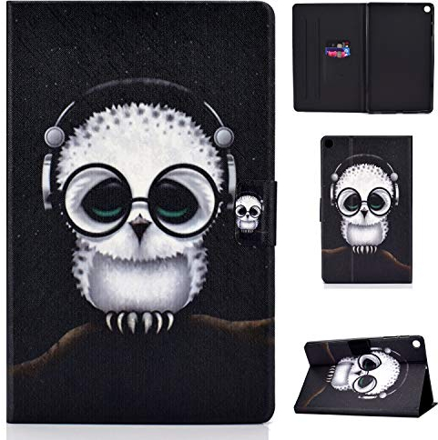 Bspring Coque Galaxy Tab A 2019, Samsung Galaxy Tab A 10.1 Pouces 2019 SM-T510 SM-T515 Etui en Cuir Tablet Protecteur Flip Stand Housse Protection,Chouette Blanche