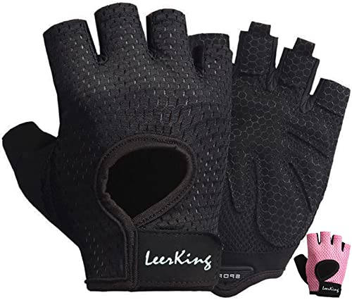 LeerKing Fitness Handschuhe Damen Herren Atmungsaktive Trainingshandschuhe Sporthandschuhe für Fitnessstudio Pole Dance Yoga Laufen Schwarz S