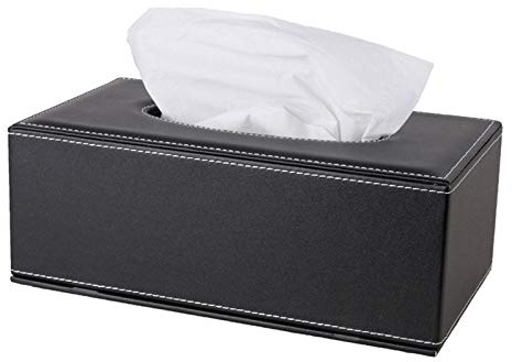 High-end Fashion PU Leather Tissue Box Holder Black with lid, Rectangular Napkin Facial Tissues Holder Dispenser,Home Office Car Tissue Box Cover Decorative Container with Magnetic Bottom (Black)