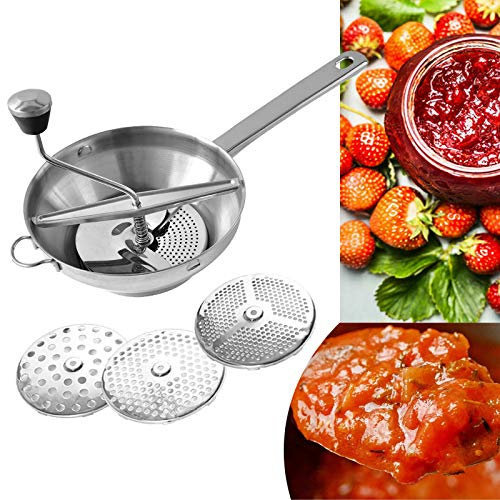 Pasapurés de acero inoxidable con 3 coladores, máquina de pasapurés para sopas, tomates, verduras, patatas, apto para lavavajillas