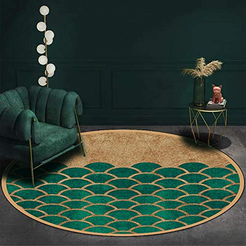 Teppich Rund Art Deco Teppich Mode grünes Gold Moderner Anti-Rutsch Bodenmatte Home Schlafzimmer Büro Wohnzimmer 160CM