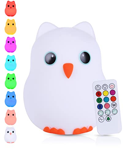Kadoing® Eulen Nachtlicht (Groß) - wiederaufladbare Nachtlampe mit Tippfunktion und Fernbedienung - Nachttischlampe für Kinder - Babylampe und Kinderlampe - Babyzimmer - Kinderzimmer - Kinderspielzeug