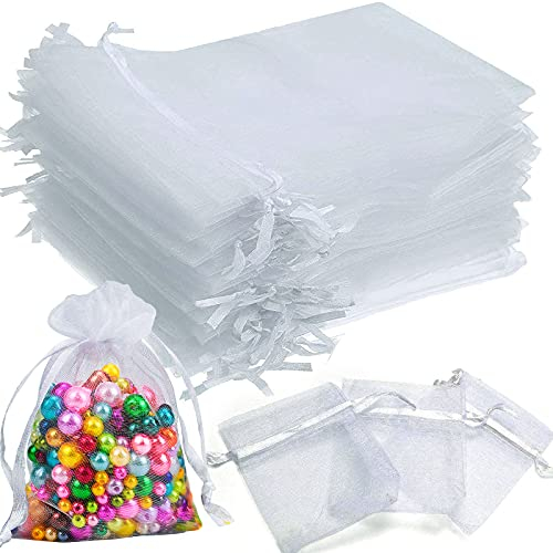 Winfred 100 Organza-Beutel, Organza-Beutel, Schmuckbeutel für Lavendel, leer, für Schmuck, Geschenke, Süßigkeiten, Hochzeit, 10 x 12 cm, Weiß