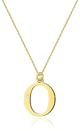 Goldene Damen Halskette 585 14k Gold Gelbgold Kette mit Anhänger Buchstabe O natürlicher echt Diamanten Brillanten Gravur
