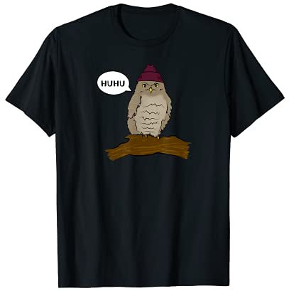 Eule mit Mütze sitzt auf dem Ast und sagt huhu - lustiges T-Shirt