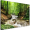 Feeby Impression sur Toile Intissee Rochers Forêt Arbres Nature 120x80 cm Art Image Deco Artistique Salon Esthétique Ruisseau Plantes Cascade Chute d'eau vert