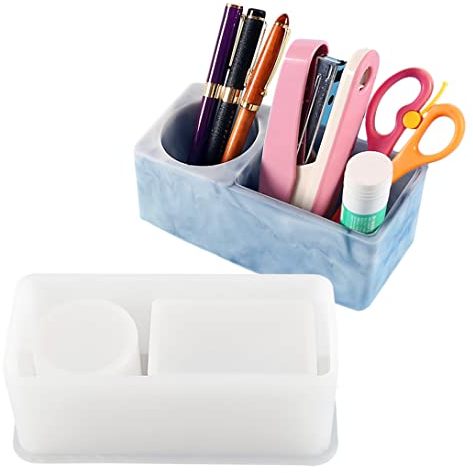 Koonafy Pen Holder Resin Moulds Silicone Makeup Brush Holder Resin Mould Epoxy for Storage Pens, Scissors, Glue Jewellery Trinket Vase Small Box DIY Crafts (white)