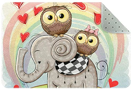Teppich mit Cartoon-Elefant und zwei Eulen, rutschfest, für Wohnzimmer, Schlafzimmer, Mädchen, Jungen, Kinderzimmer, Schlafsaal, Kinderzimmer, 90 x 61 cm