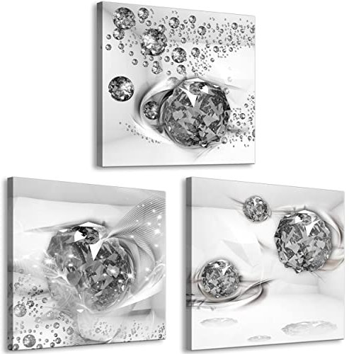 decomonkey Bilder Set Abstrakt 90x30 cm 3 Teilig Wandbild Groß Leinwandbild XXL Deko Wohnzimmer Schlafzimmer Büro Wanddeko Leinwand Pictures For Wall Poster Modern Diamanten Kugel silber grau