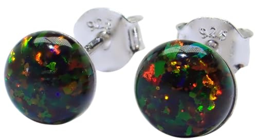 Lab Opal Ohrstecker aus 925 Sterling Silber rhodiniert 6mm Ohrringe für Damen und Mädchen (Black)