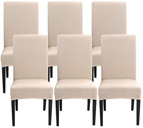 Jaotto Stuhlhussen 6er Set Stretch, Stuhlhussen für Esszimmerstühle Schwingstuhl, Stretch Stuhlschoner Abnehmbarer Waschbarer, Stuhlbezug Universal für Stuhl Esszimmer Büro Bankett Hotel(Beige)