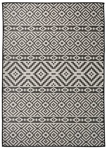 vidaXL Outdoor Teppich Flachgewebe Witterungsbeständig UV-beständig Außenteppich Balkon Terrasse Garten Swimming Pool 120x170cm Schwarz Gestreift