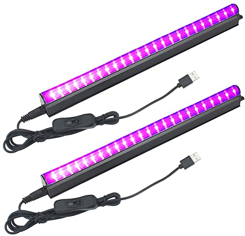 Eleganted 2pcs Diode électroluminescente 5W UV 24 Leds Tube/Barre Lumière Noire, 5V Port USB 395nm pour Halloween Noël Soirée Body Painting Peinture Maquillage Fluo DJ Disco