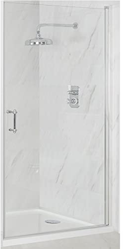 MILANO Chrome Hinged Door Frameless Shower Enclosure White Tray 900 x 800mm