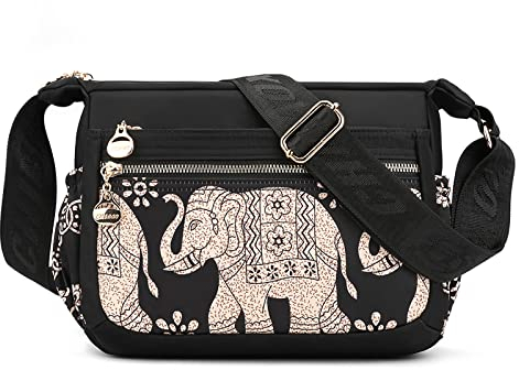 FORRICA Umhängetasche Damen Große Bunte Crossbody Handtasche Frauen Leichte Nylon Schultertasche Multi Taschen Elefant